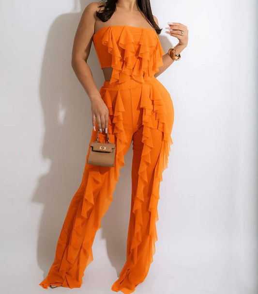 We Outside Ruffle Pants Set Orange SMALL/MEDIUM