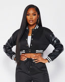 Black Classic Varsity Jacket with White Stripes - Large