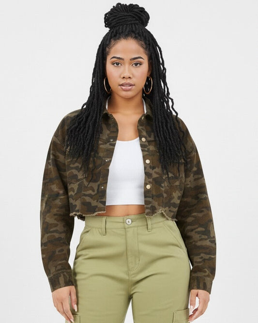 Army Fatigue Camouflage Cropped Jacket