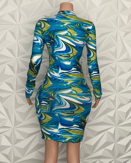 Mystic Waters Marble Bodycon Midi Dress MEDIUM