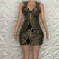 Party Time Black and Gold Sequin Mini Bodycon Dress LARGE