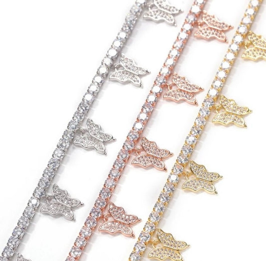 Dainty Diamonds Butterfly Gold and Silver Anklets