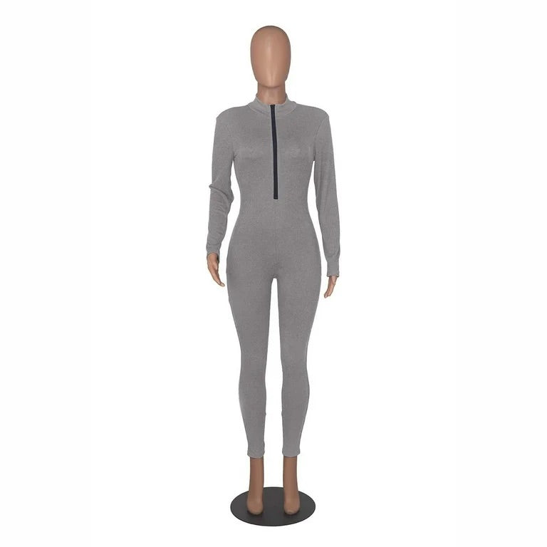 Playful Heart Ribbed Jumpsuit Gray