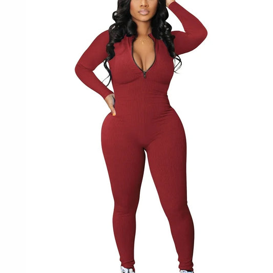 Playful Heart Ribbed Jumpsuit Red