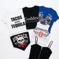 Collection of graphic t-shirts with various designs on a white background