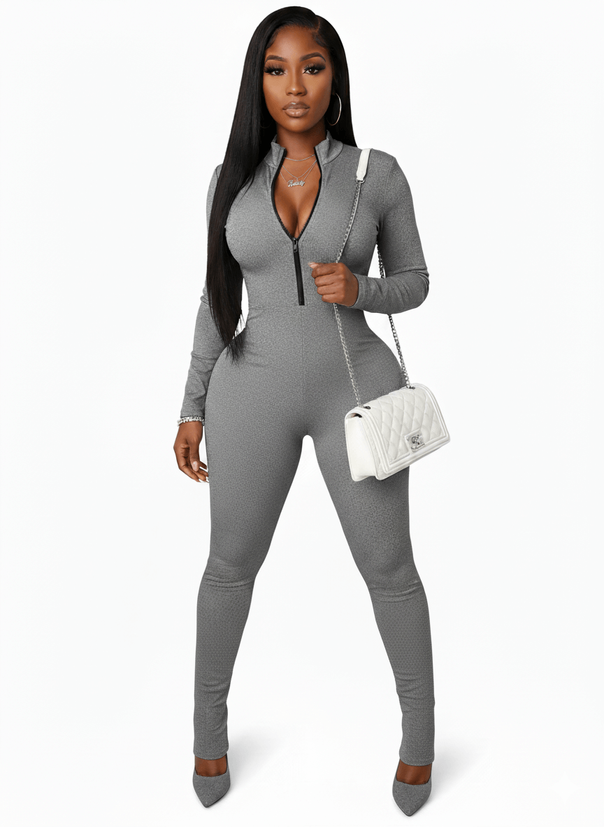 Playful Heart Ribbed Jumpsuit Gray
