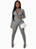 Playful Heart Ribbed Jumpsuit Gray