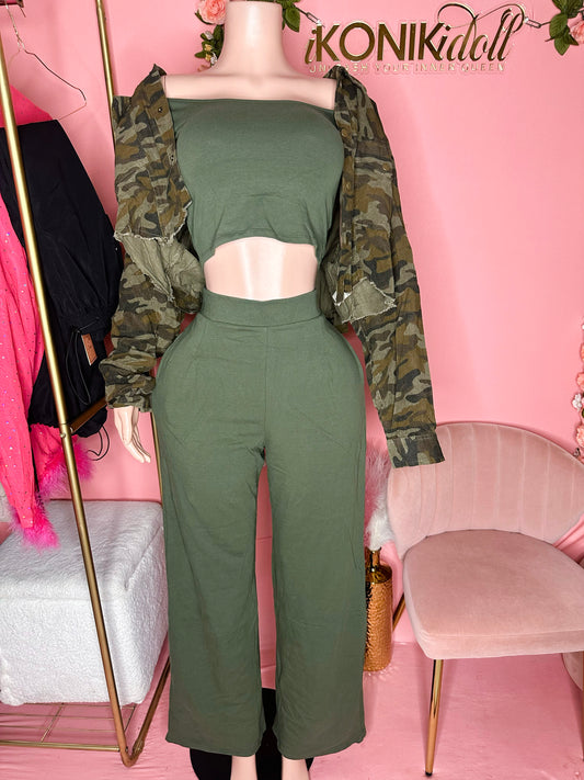 Army Fatigue Camouflage Cropped Jacket