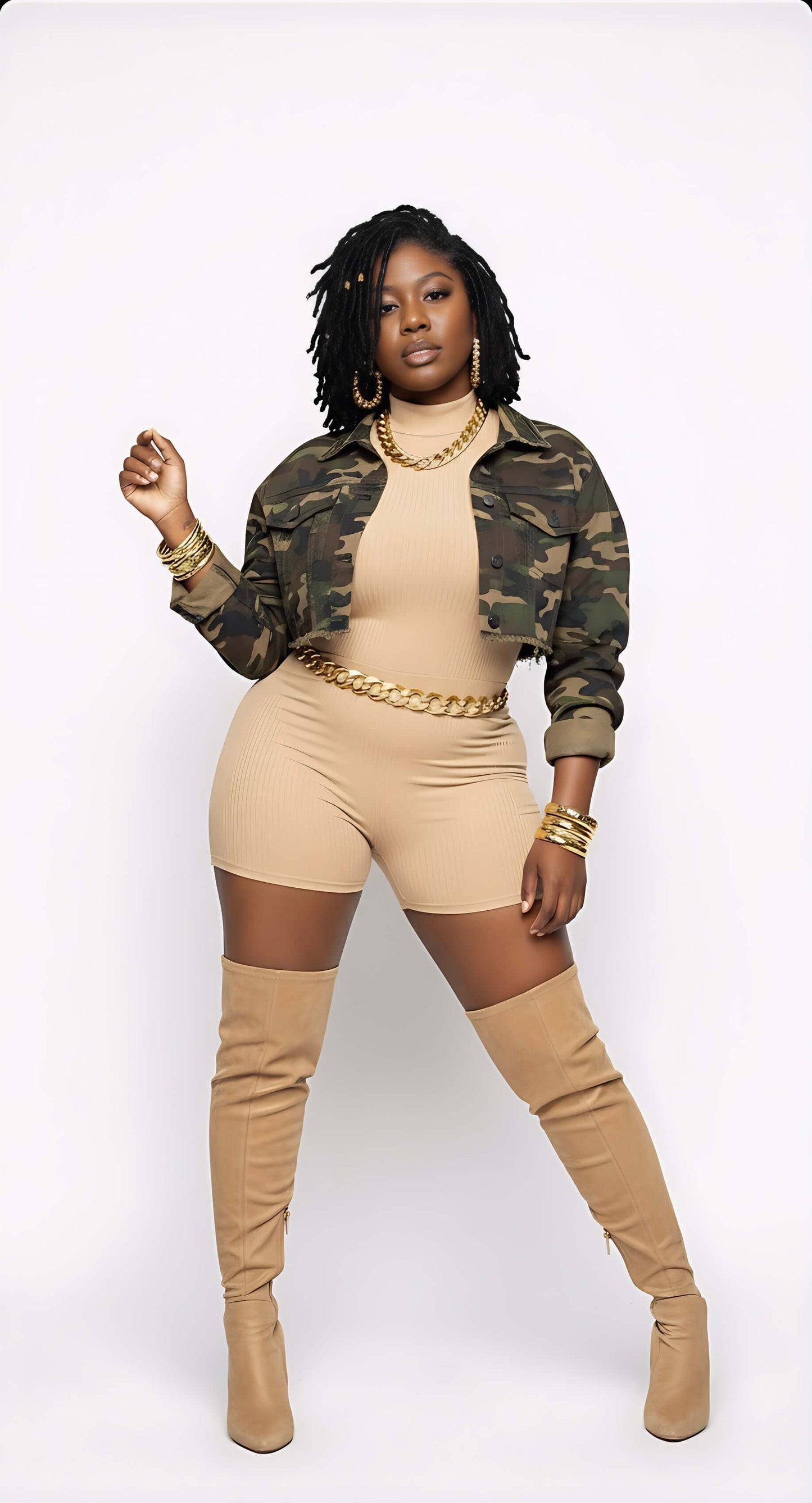 Army Fatigue Camouflage Cropped Jacket