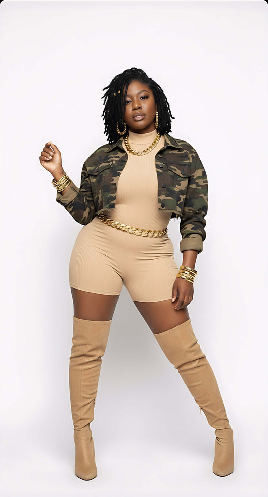 Army Fatigue Camouflage Cropped Jacket