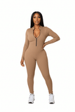 Playful Heart Ribbed Jumpsuit Tan