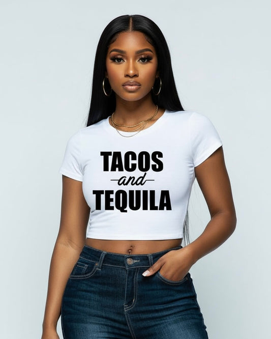 Lit Daze Tacos Tequila Graphic Crop T-Shirt