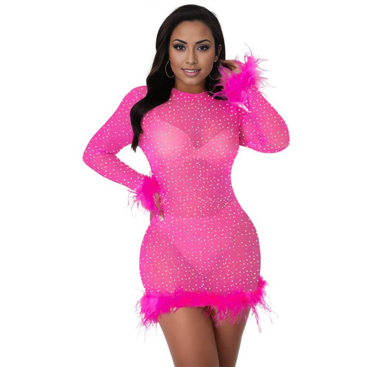 Barbie Doll Pink Feather Rhinestone Dress - Ikonik Idoll