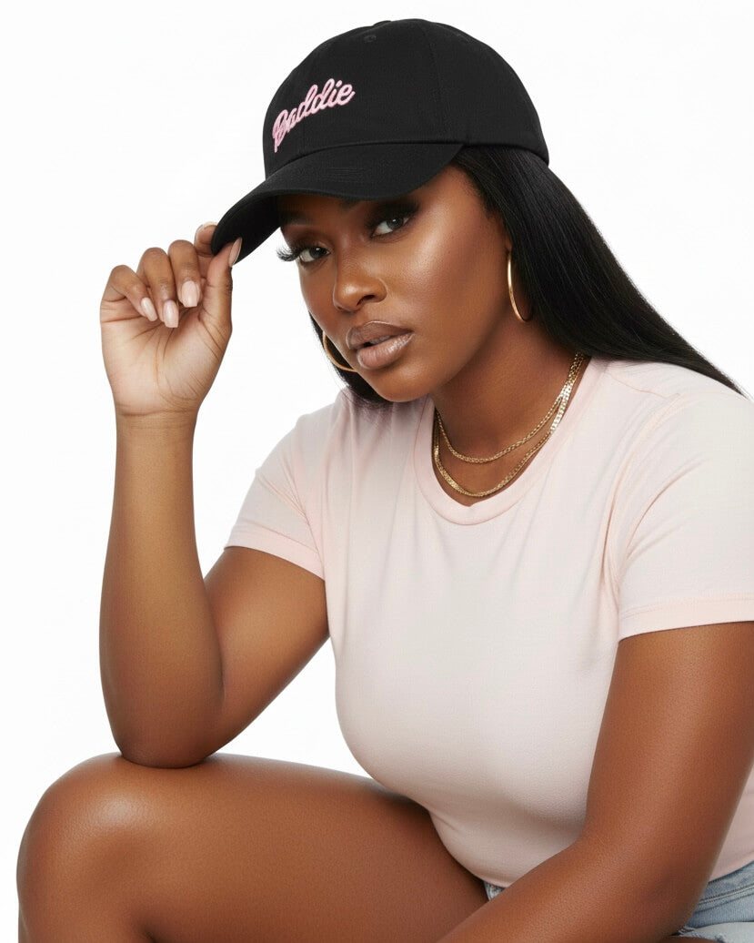 Baddie Embroidered Baseball Hat – Black