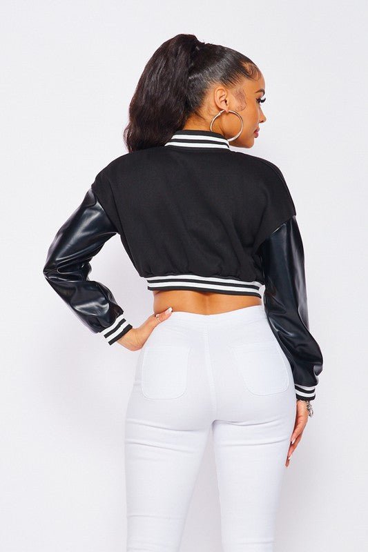 Black Classic Varsity Jacket with White Stripes - Large - Ikonik Idoll