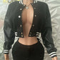 Black Classic Varsity Jacket with White Stripes - Large - Ikonik Idoll