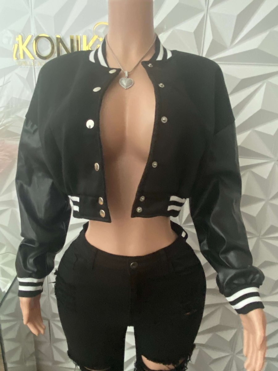 Black Classic Varsity Jacket with White Stripes - Large - Ikonik Idoll