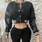 Black Classic Varsity Jacket with White Stripes - Large - Ikonik Idoll