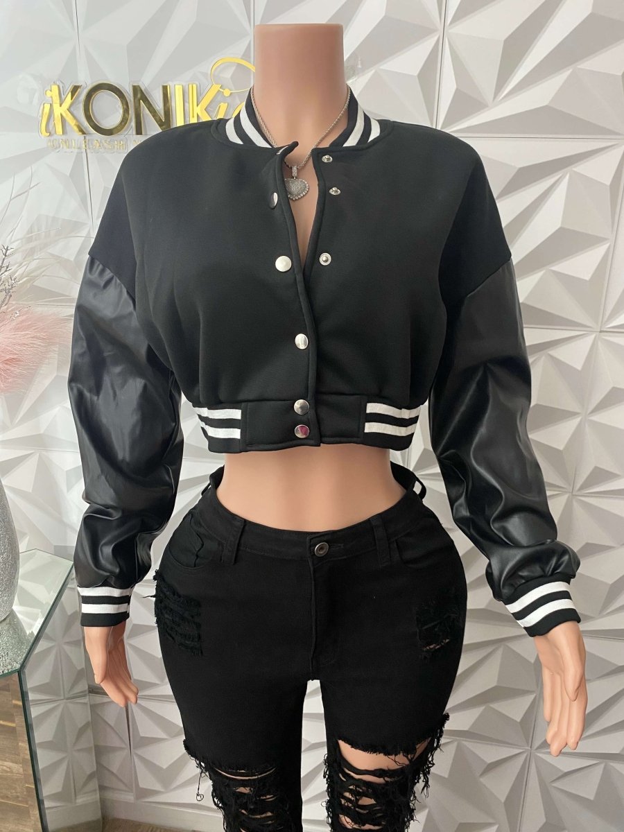Black Classic Varsity Jacket with White Stripes - Large - Ikonik Idoll