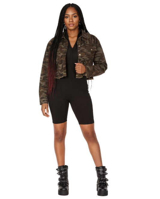 Army Fatigue Camouflage Cropped Jacket