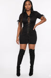 She All That Lace Up Black Dress