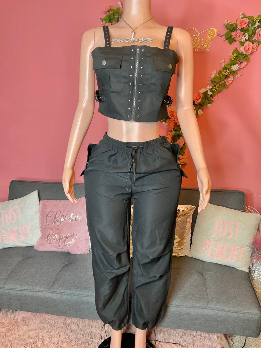 Black Quickdry Parachute Cargo Pants - Ikonik Idoll