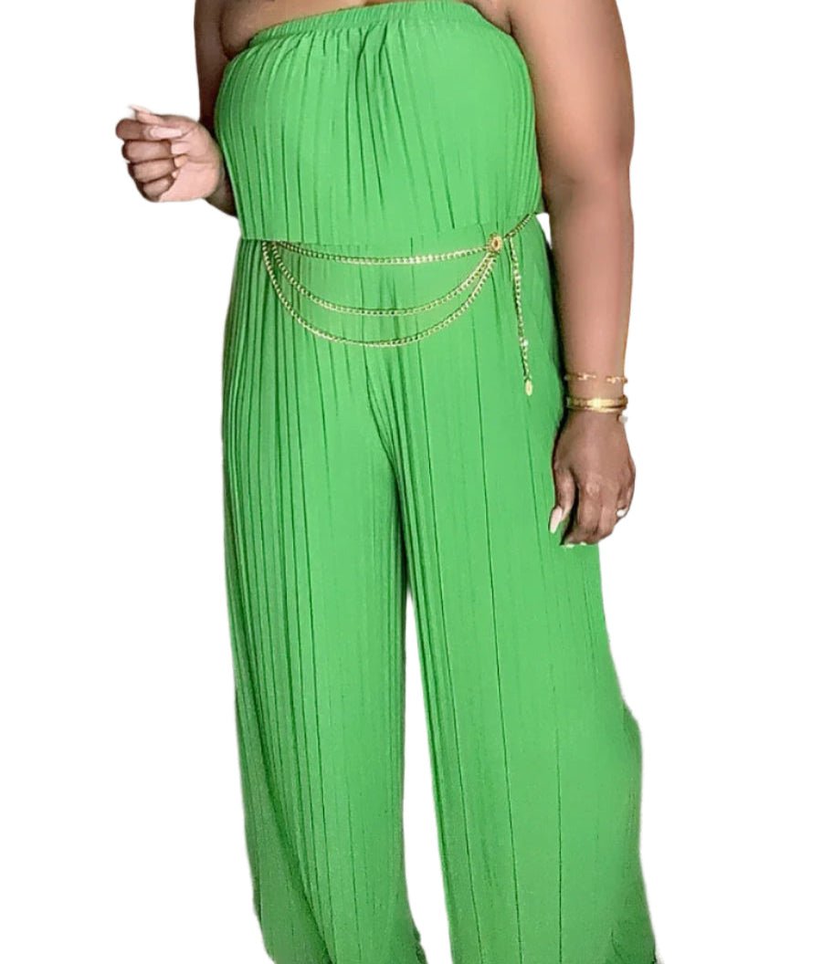 Body of a Goddess Pleated Strapless Jumpsuit - Green and Blue - Ikonik Idoll