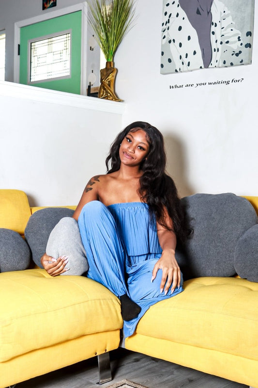 Body of a Goddess Pleated Strapless Jumpsuit - Green and Blue - Ikonik Idoll