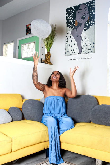 Body of a Goddess Pleated Strapless Jumpsuit - Green and Blue - Ikonik Idoll