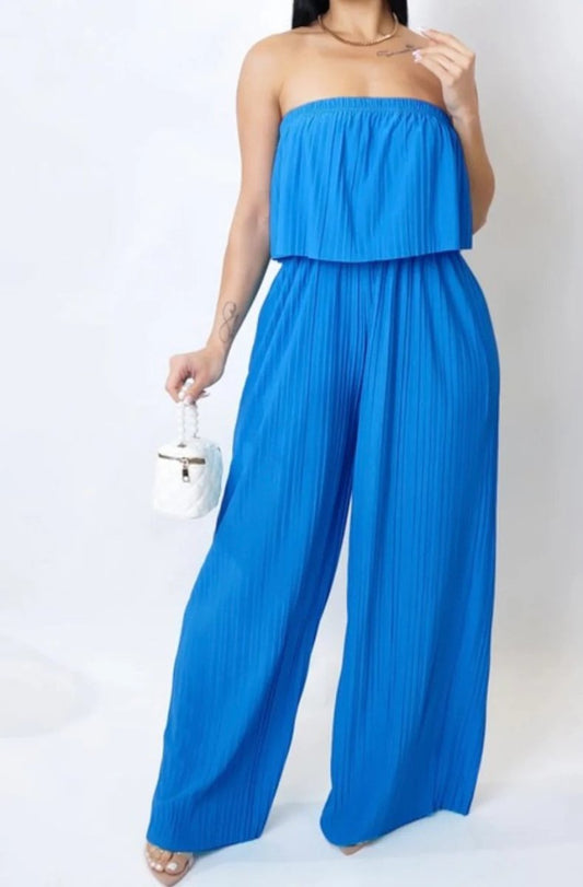 Body of a Goddess Pleated Strapless Jumpsuit - Green and Blue - Ikonik Idoll