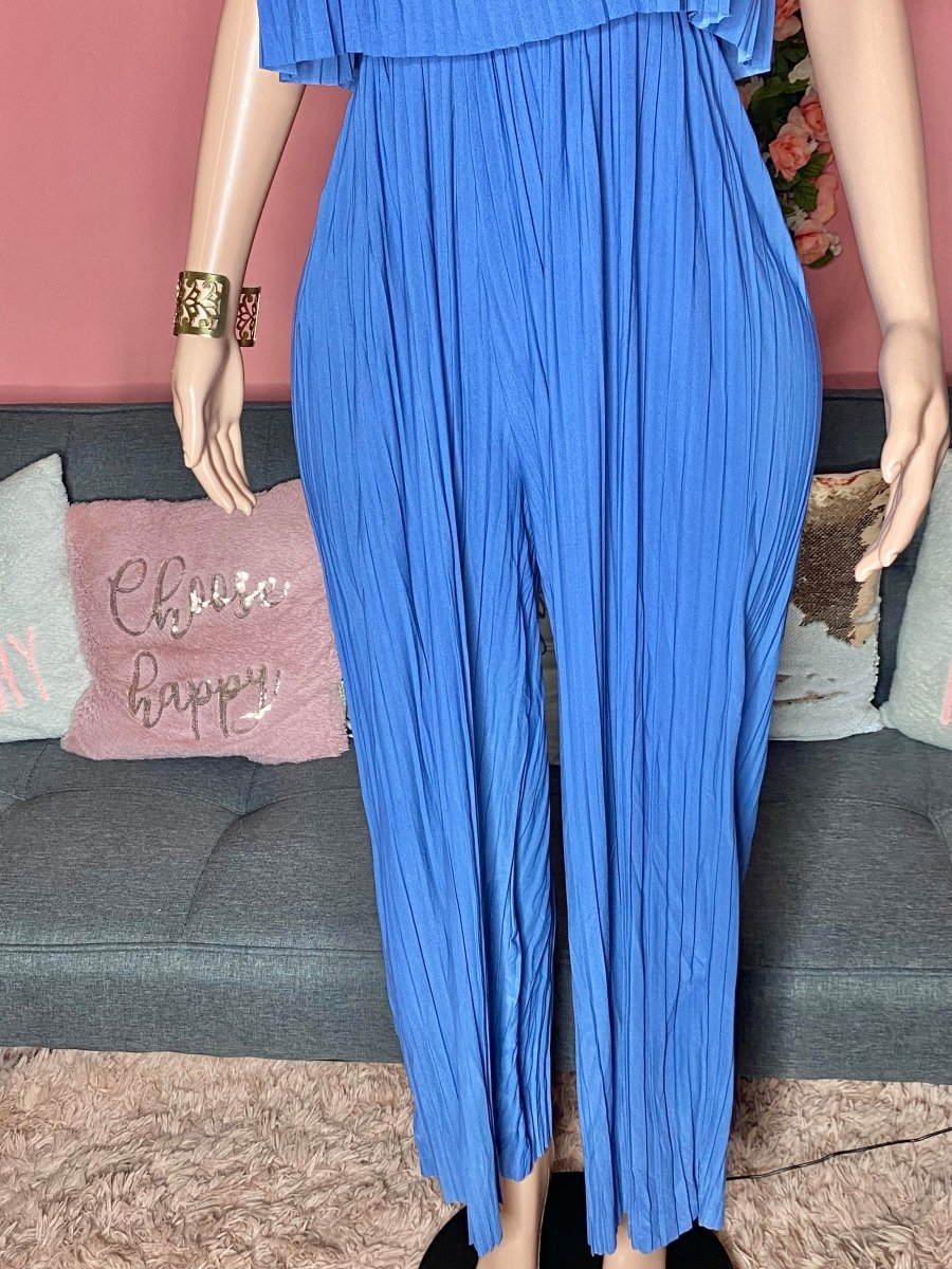 Body of a Goddess Pleated Strapless Jumpsuit - Green and Blue - Ikonik Idoll