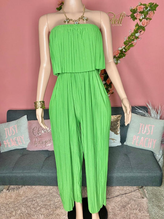 Body of a Goddess Pleated Strapless Jumpsuit - Green and Blue - Ikonik Idoll