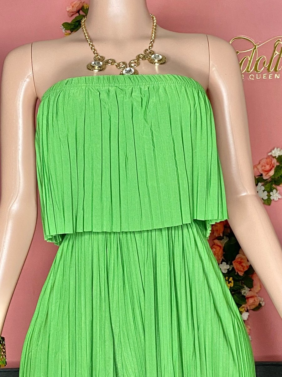 Body of a Goddess Pleated Strapless Jumpsuit - Green and Blue - Ikonik Idoll