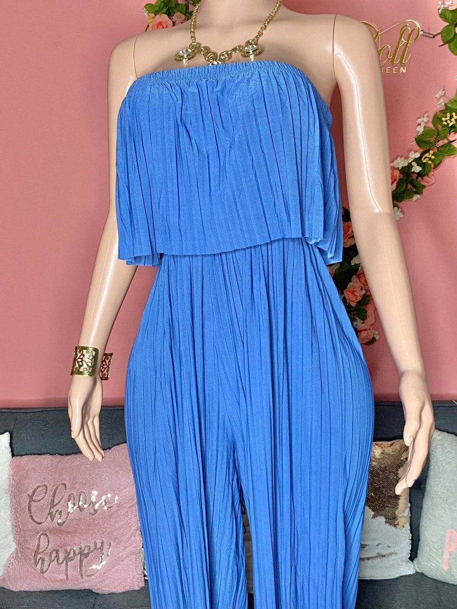 Body of a Goddess Pleated Strapless Jumpsuit - Green and Blue - Ikonik Idoll
