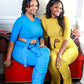 It’s Giving 2 pc ruched tie up pant set - Blue, Yellow