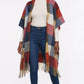 Fringe Frenzy Multicolor Plaid Kimono (Small to 3X) Orange and Burgundy