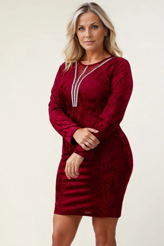 Burgundy Velvet Midi Dress Plus - Ikonik Idoll