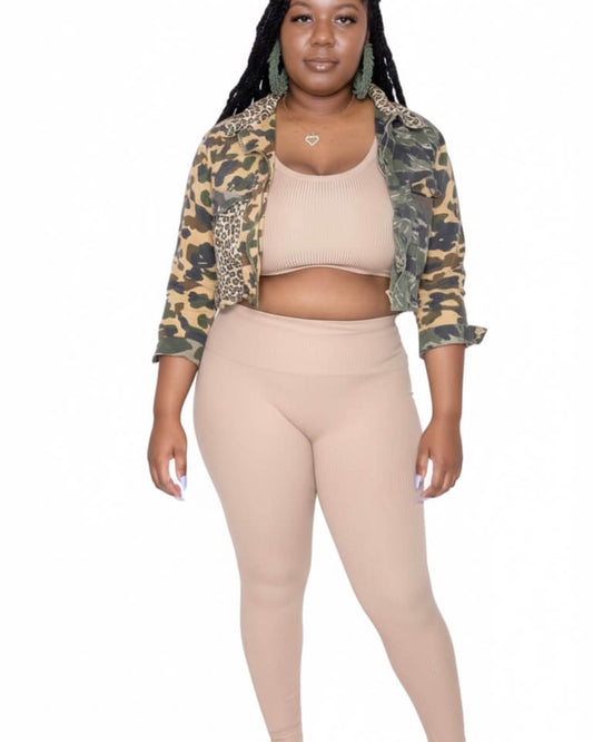 Mochahantas Ribbed Tan Lounge Set Plus