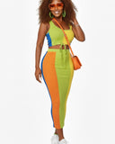 Camellia Color Block Skirt Set