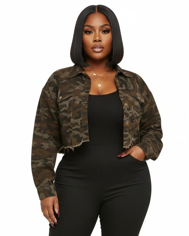 Army Fatigue Camouflage Cropped Jacket