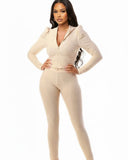 Busy & Paid Girl 2 pc pant textured set, Gray and Beige