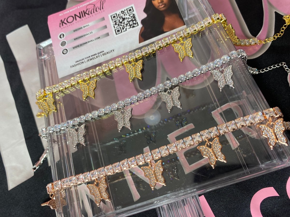 Dainty Diamonds Butterfly Gold and Silver Anklets - Ikonik Idoll
