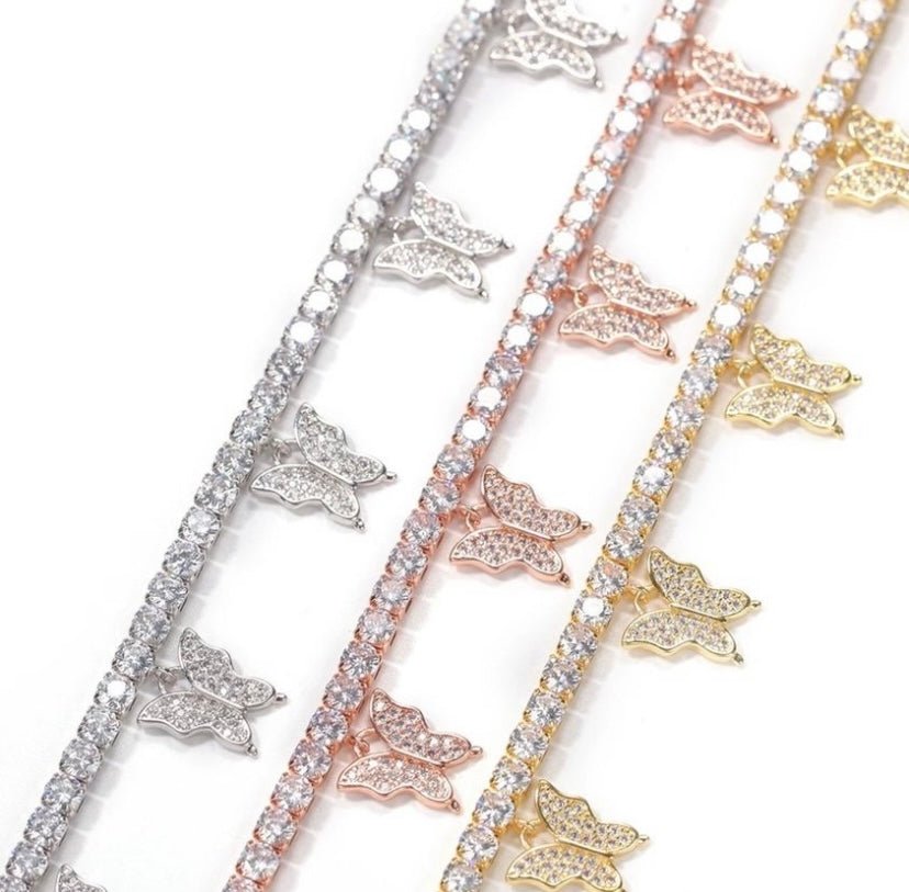 Dainty Diamonds Butterfly Gold and Silver Anklets - Ikonik Idoll