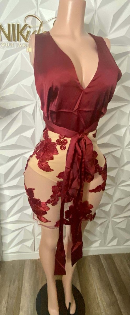 Fall for You Burgundy Nude Dress (Medium) - Ikonik Idoll
