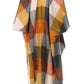Fringe Frenzy Multicolor Plaid Kimono (Small to 3X) Orange and Burgundy - Ikonik Idoll