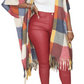 Fringe Frenzy Multicolor Plaid Kimono (Small to 3X) Orange and Burgundy - Ikonik Idoll