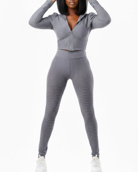 Busy & Paid Girl 2 pc pant textured set, Gray and Beige