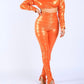 Hot Mama Latex Orange Pant 2 pc Set - Ikonik Idoll