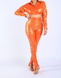 Hot Mama Latex Orange Pant 2 pc Set - Ikonik Idoll