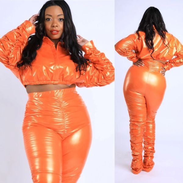Hot Mama Latex Orange Pant 2 pc Set - Ikonik Idoll